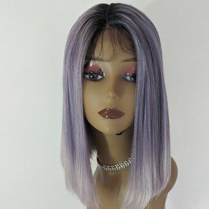 Human Hair Blend Purple Ombre Lace front wig